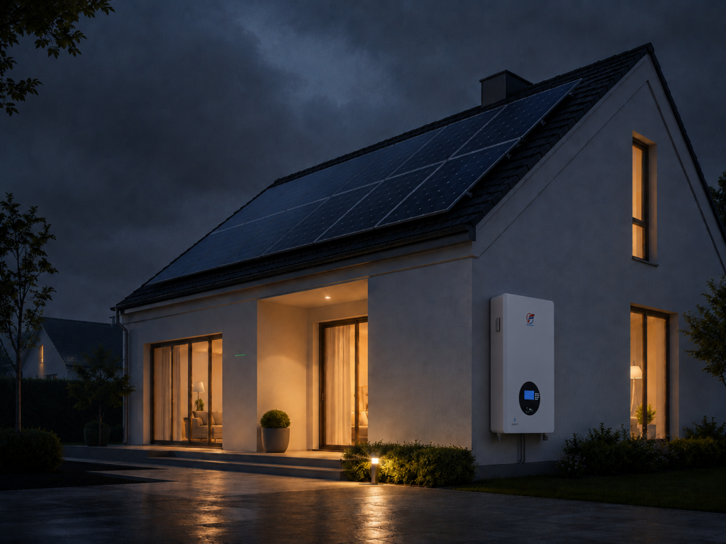 Hybrid off-grid solar energy storage system with Safecloud lithium battery for remote homes and distributed energy projects